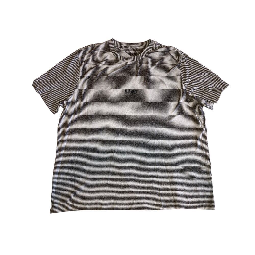 AllSaints Mens T Shirt Size XL Striped Gray White Graphic Short Sleeve Tee